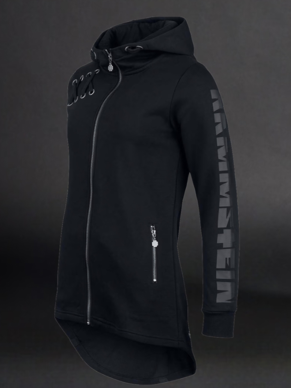 Women’s Black Hooded Asymmetric Zip Utility Jacket